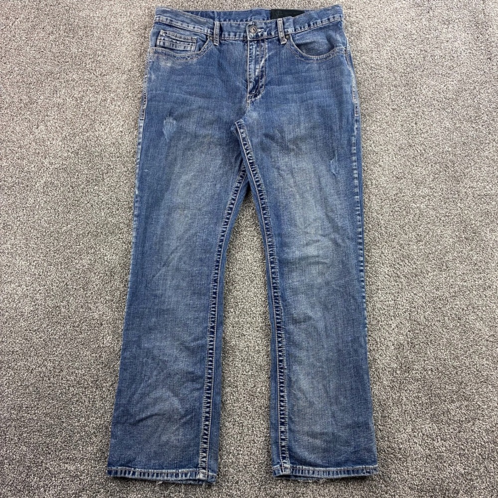TK Axel Slim Boot Jeans Mens 34x32 Blue Denim Distressed Casual